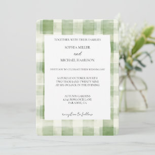 Invitation Mariage campagnard à rayures de crème verte