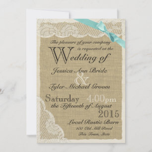 Invitation Mariage campagnard antique Lace Aqua Bow
