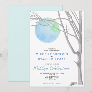 Invitation Mariage Campagnard Arbre Solitaire et Lune Rustiqu