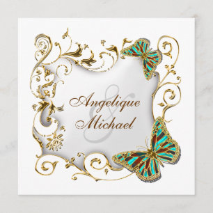 Invitation Mariage campagnard blanc d'or d'aqua