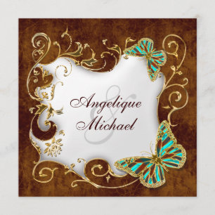 Invitation mariage campagnard Brown d'or aqua