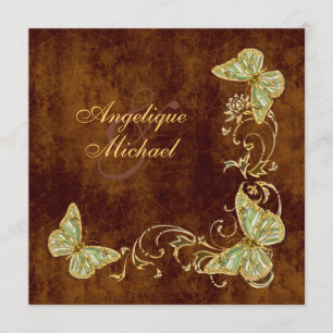 Invitation Mariage campagnard Brown d'or vert