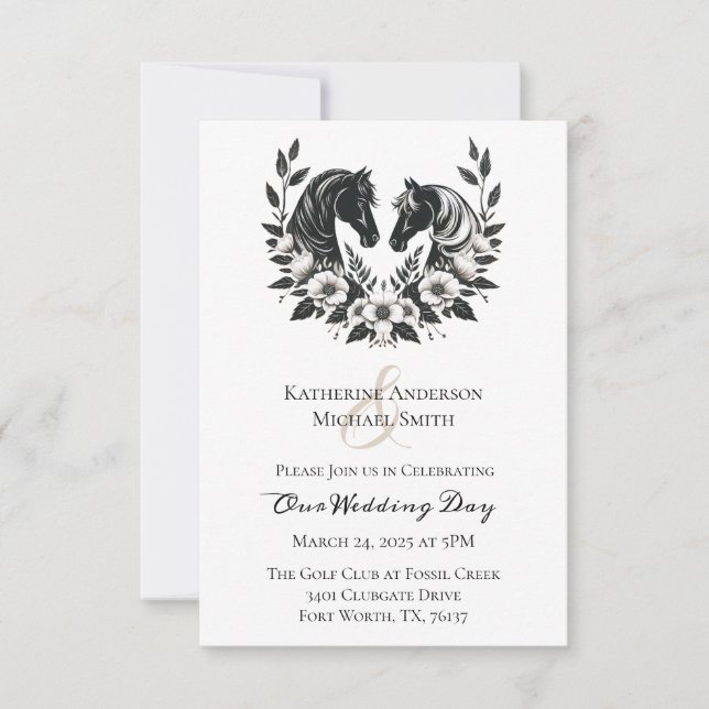 Invitation Mariage campagnard-Chevaux et fleurs (Devant)