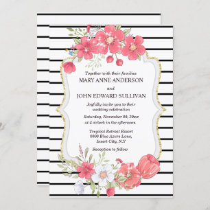 Invitation Mariage campagnard d'aquarelle fleur sauvage rose