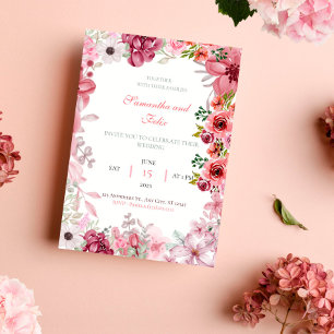 Invitation Mariage campagnard d'aquarelle rose