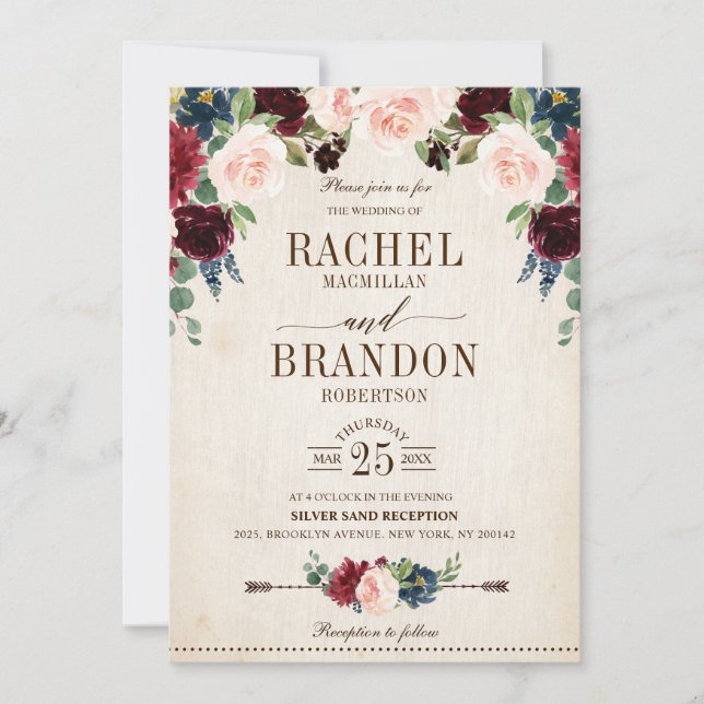 Invitation Mariage campagnard de Boho Rustique Floral de la m (Devant)