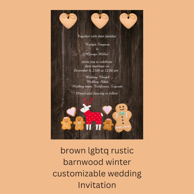 Invitation mariage campagnard de bois d'écorce rustique brun  (brown lgbtq rustic barnwood winter customizable wedding Invitation)