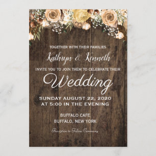 Invitation Mariage campagnard de bois d'Oiseau Tan