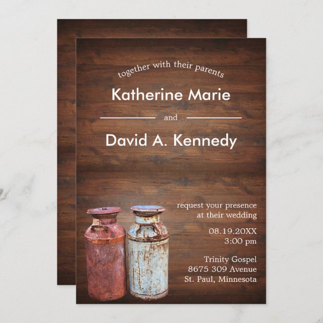 Invitation Mariage campagnard de canettes de lait Rustique Vi (Devant / Derrière)