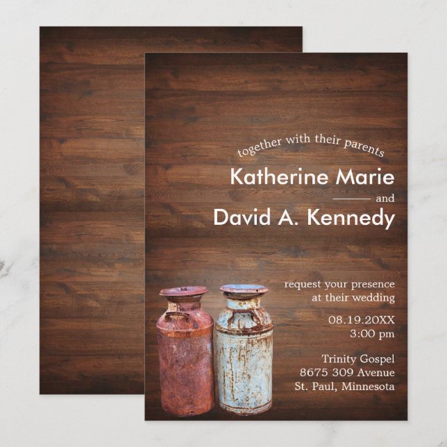 Invitation Mariage campagnard de canettes de lait Rustique Vi (Devant / Derrière)