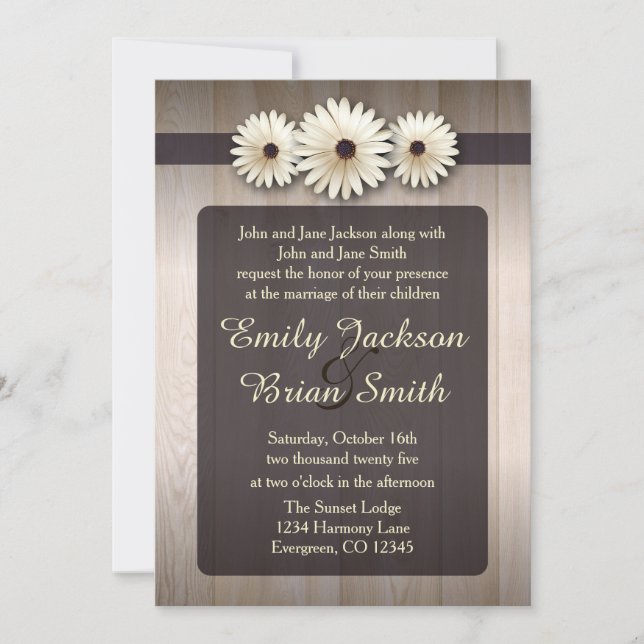 Invitation Mariage campagnard de fleur marguerite blanche (Devant)