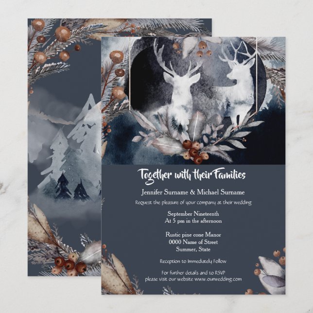 Invitation Mariage campagnard de forêt de cerf de couleur ble (Devant / Derrière)