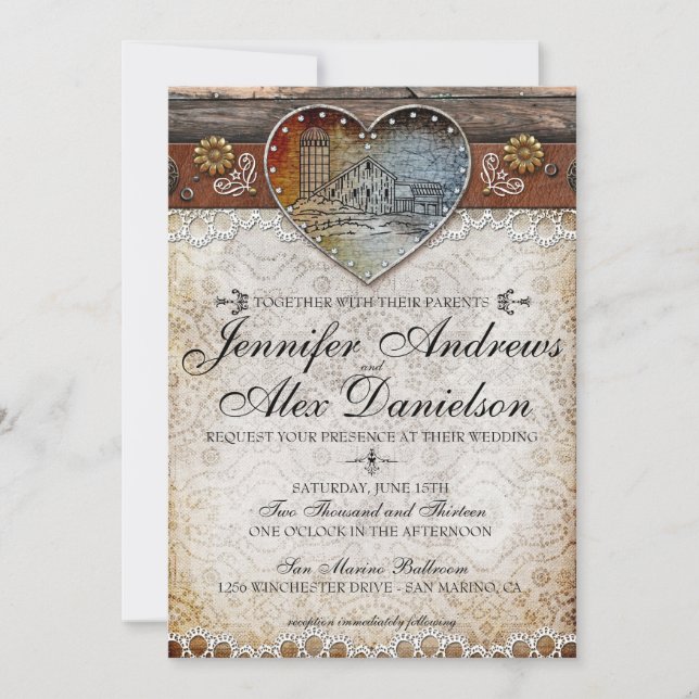 Invitation Mariage campagnard de grange rustique (Devant)