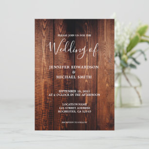 Invitation Mariage campagnard de script rustique en bois de g