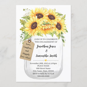 Invitation mariage campagnard de tournesols de bocal Fiançail