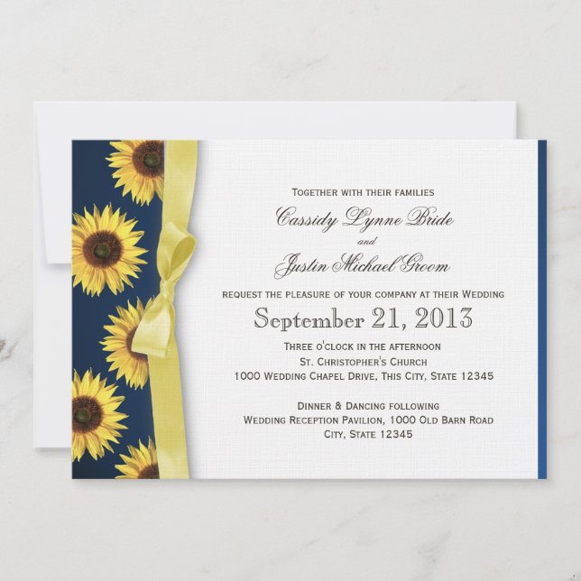 Invitation Mariage campagnard de tournesols et de rubans (Devant)