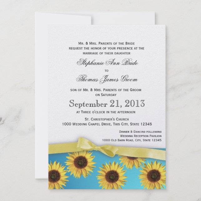 Invitation Mariage campagnard de tournesols et de rubans (Devant)