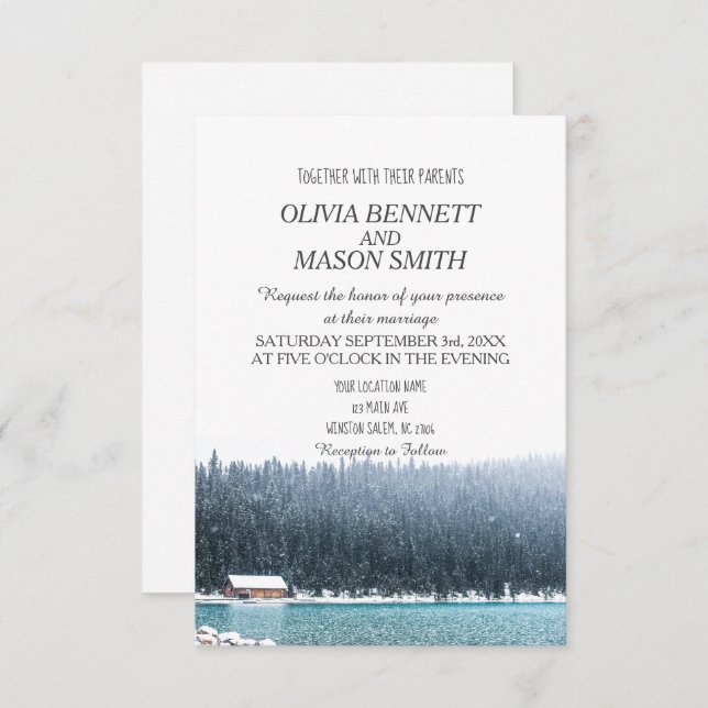 Invitation Mariage campagnard de Winter Rocky Mountain Lake (Devant / Derrière)