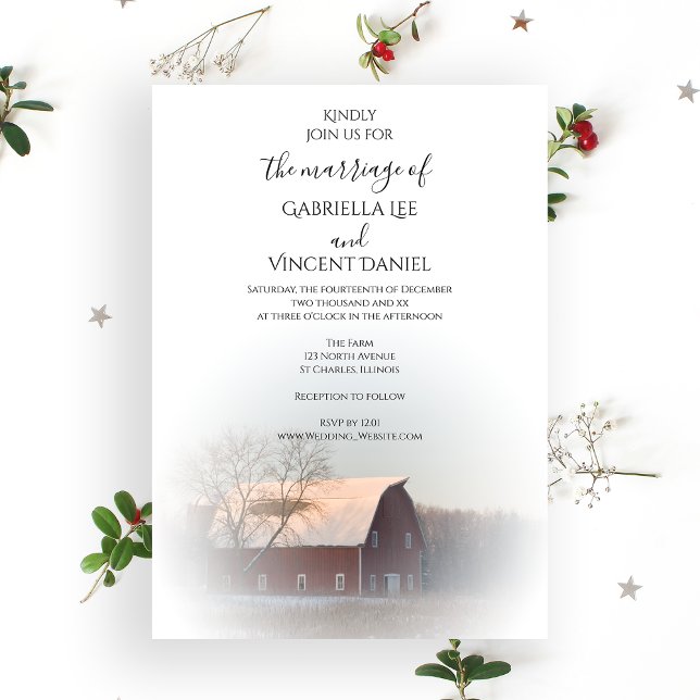 Invitation Mariage campagnard d'hiver de la grange couverte d (Créateur téléchargé)