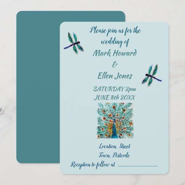 Invitation Mariage campagnard Emerald Green Turquoise (Devant / Derrière)