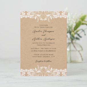 Invitation Mariage Campagnard en Dentelle Blanche