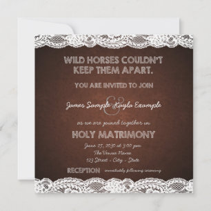 Invitation Mariage campagnard en dentelle Brown et blanche ru
