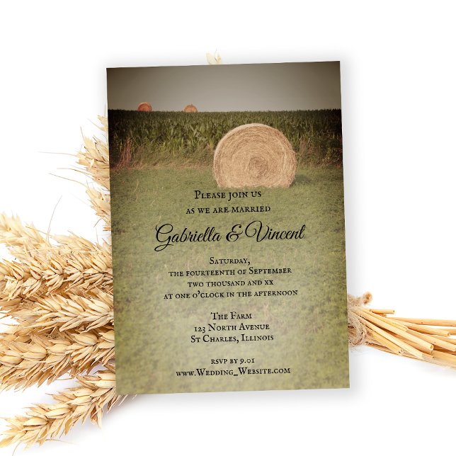 Invitation Mariage campagnard Farm Hay Bales (Invite guests to your farm marriage with the charming Hay Bales Country Wedding Invitation.)