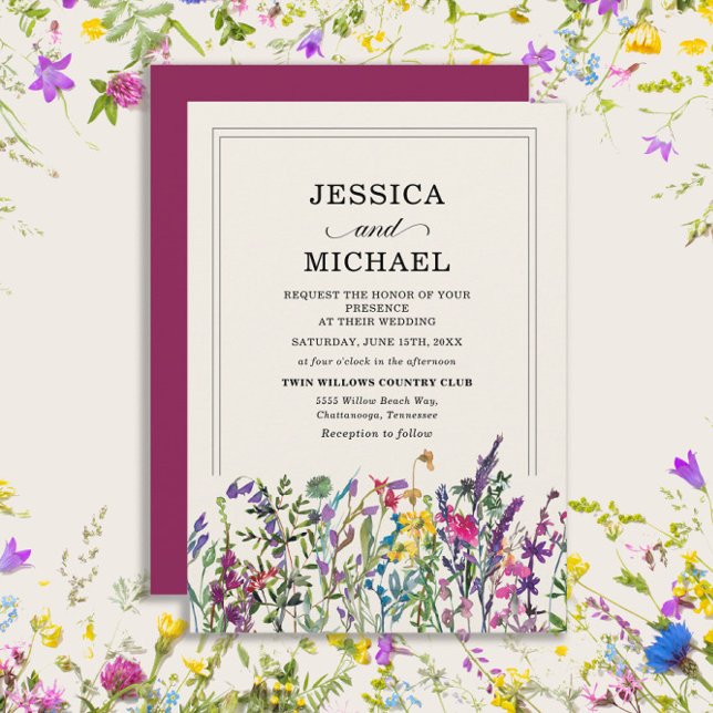 Invitation Mariage campagnard Fleur sauvage aquarelle (Watercolor wildflowers wedding invitation)