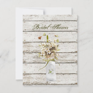 Invitation mariage campagnard fleur sauvage en bois blanc