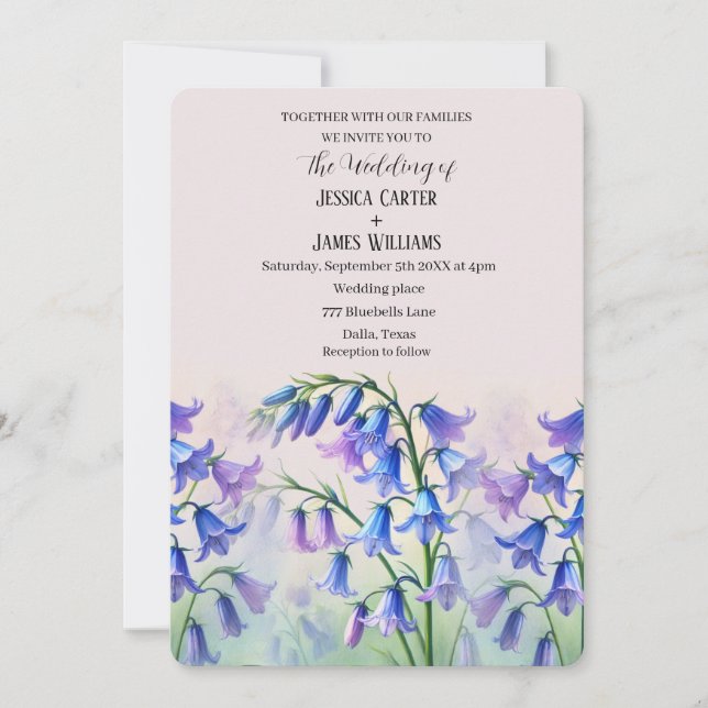 Invitation Mariage campagnard floral à l'aquarelle de Bluebel (Devant)