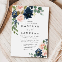 Mariage campagnard floral bleu marine et rose pâle