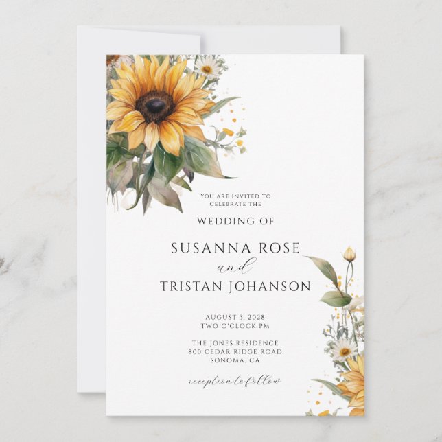 Invitation Mariage campagnard floral de tournesol rustique (Devant)