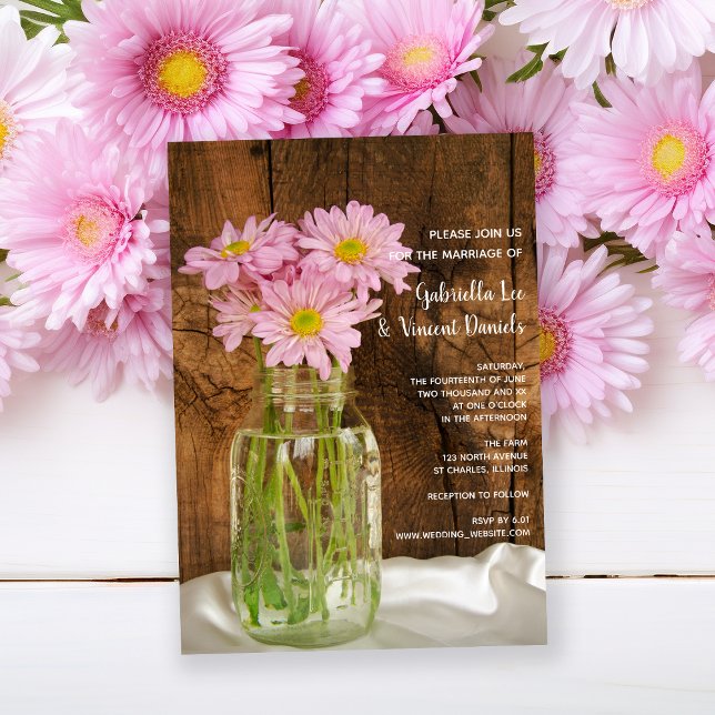 Invitation Mariage campagnard Mason Jar Rose Daisies (Créateur téléchargé)