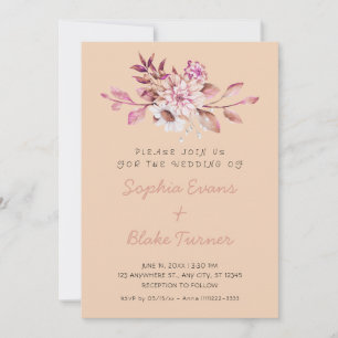 Invitation Mariage Campagnard Moderne Fleurs Douces Brun Clai