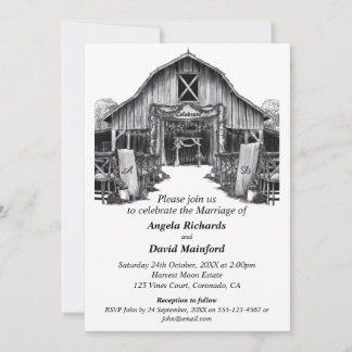 Invitation Mariage campagnard noir et blanc