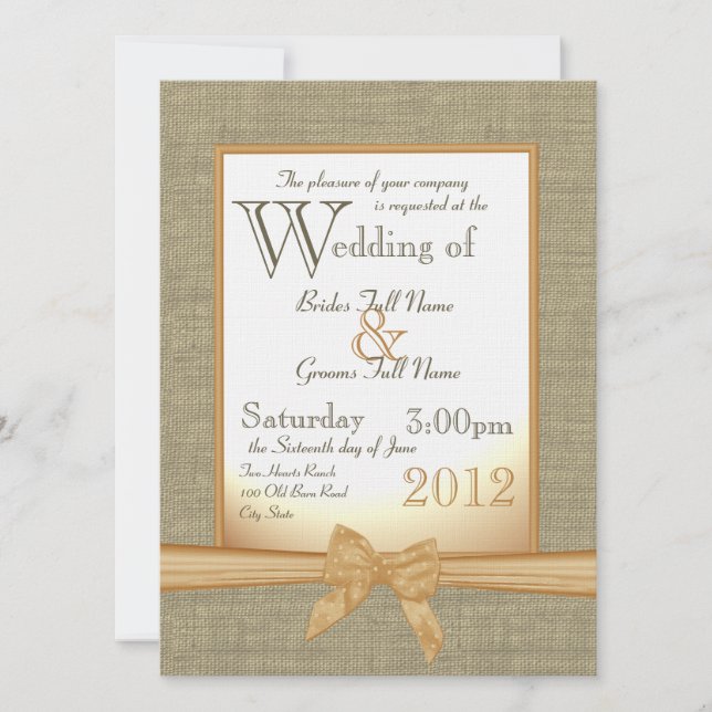 Invitation Mariage campagnard orange Burlap et Bow (Devant)