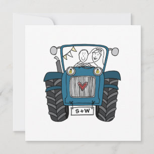 Invitation Mariage campagnard personnalisé Blue Tracteur Soir