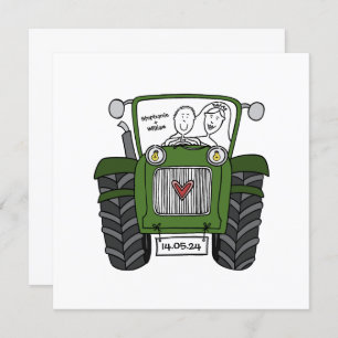 Invitation Mariage campagnard personnalisé Green Tractor Soir