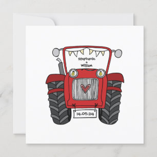Invitation Mariage campagnard personnalisé Rouge Tracteur Soi