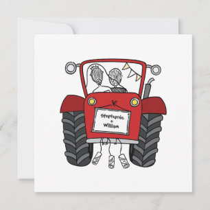 Invitation Mariage campagnard personnalisé Rouge Tracteur Soi