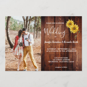 Invitation mariage campagnard photo de tournesol en bois de g