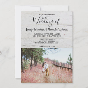 Invitation Mariage campagnard photo élégant en bois rustique