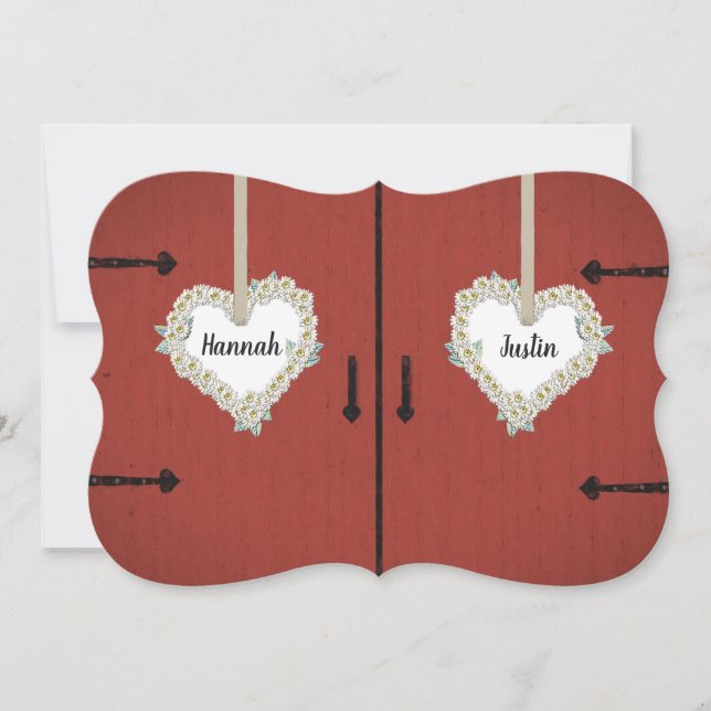 Invitation Mariage campagnard rouge rustique de grange et de (Devant)