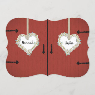 Invitation Mariage campagnard rouge rustique de grange et de