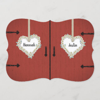 Invitation Mariage campagnard rouge rustique de grange et de