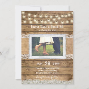 Invitation Mariage campagnard Rustic String Lights