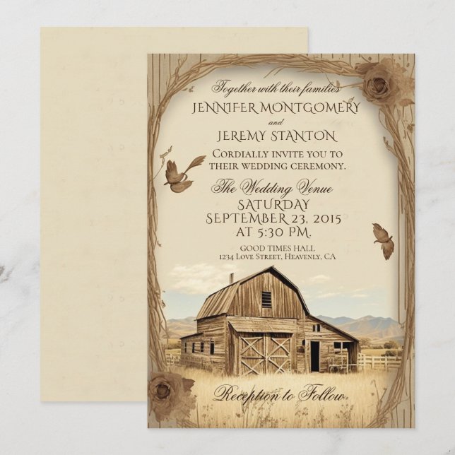 Invitation Mariage campagnard rustique (Devant / Derrière)