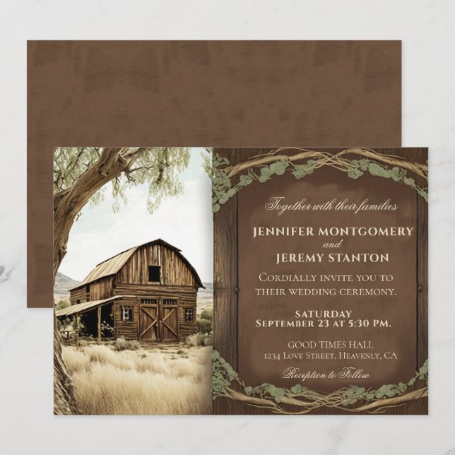 Invitation Mariage campagnard rustique (Devant / Derrière)