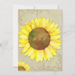 Invitation Mariage campagnard rustique de tournesol Burlap