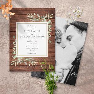Invitation Mariage campagnard rustique de verdure en bois